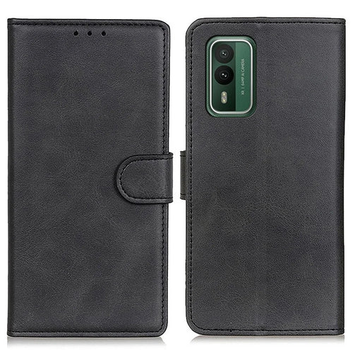 Phone Case for Nokia XR21 , Cowhide Texture PU Leather+TPU Foldable Stand Wallet Cover - Black - 1