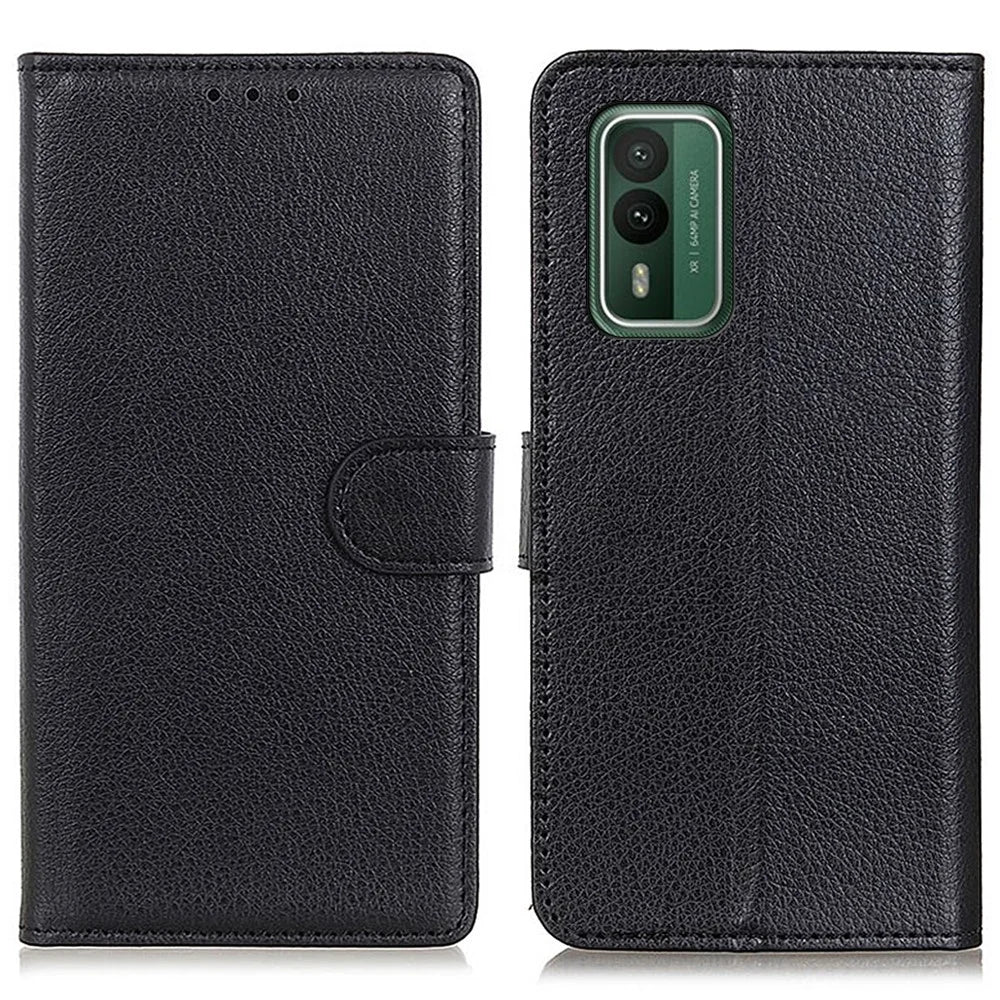 For Nokia XR21 Anti-Scratch Phone Case Wallet Stand Litchi Texture PU Leather Protective Shell - Black - 1