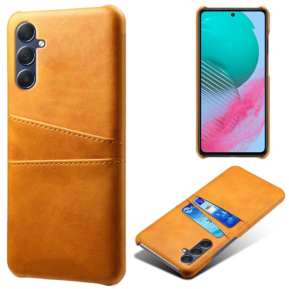 For Samsung Galaxy M54 5G / F54 5G Dual Card Slots Phone Case PU Leather Coated Hard PC Back Cover - Orange - 1