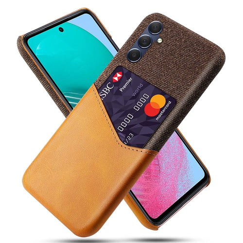 For Samsung Galaxy M54 5G / F54 5G Card Holder Leather Coated PC Case Cloth Texture Anti-scratch Phone Cover - Orange - 1