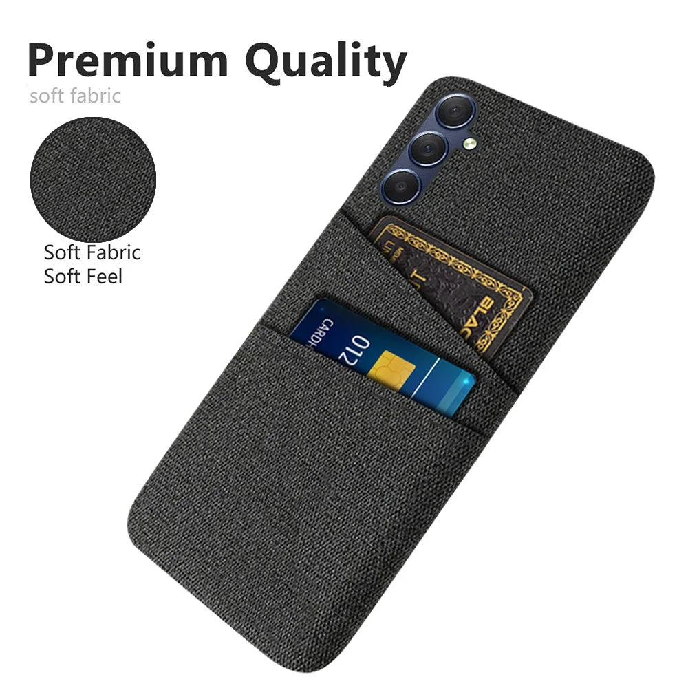 Phone Case for Samsung Galaxy M54 5G / F54 5G , PC + Cloth Anti-drop Cover with Dual Card Slots - Black - 3
