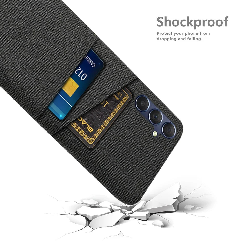 Phone Case for Samsung Galaxy M54 5G / F54 5G , PC + Cloth Anti-drop Cover with Dual Card Slots - Black - 4