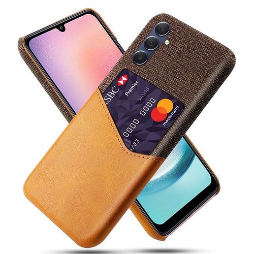 For Samsung Galaxy A24 4G (162.1 x 77.6 x 8.3mm) Card Holder Cover PU Leather Coated PC Cloth Texture Phone Case - Orange - 1