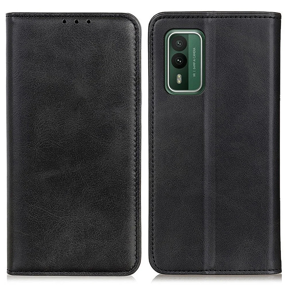 For Nokia XR21 Wallet Phone Case Drop Protection Stand TPU+Split Leather Mobile Phone Shell Cover - Black - 1