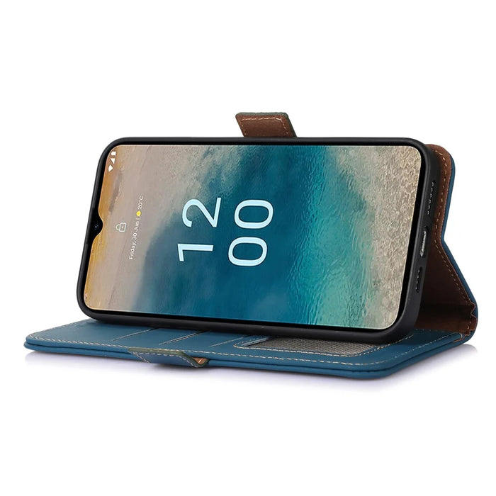 RFID Blocking Genuine Cow Leather Case for Nokia XR21, Wallet Stand Full Protection Phone Cover - Blue - 4