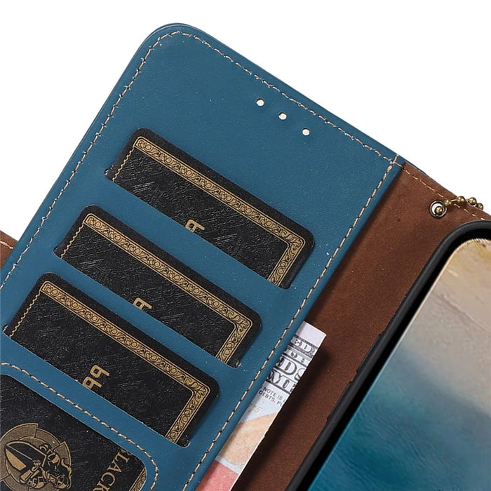 RFID Blocking Genuine Cow Leather Case for Nokia XR21, Wallet Stand Full Protection Phone Cover - Blue - 5