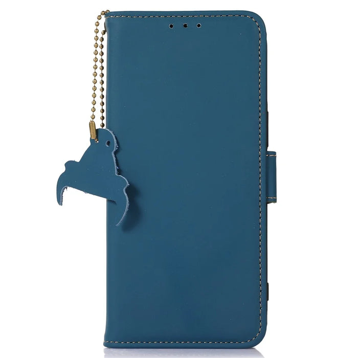 RFID Blocking Genuine Cow Leather Case for Nokia XR21, Wallet Stand Full Protection Phone Cover - Blue - 7