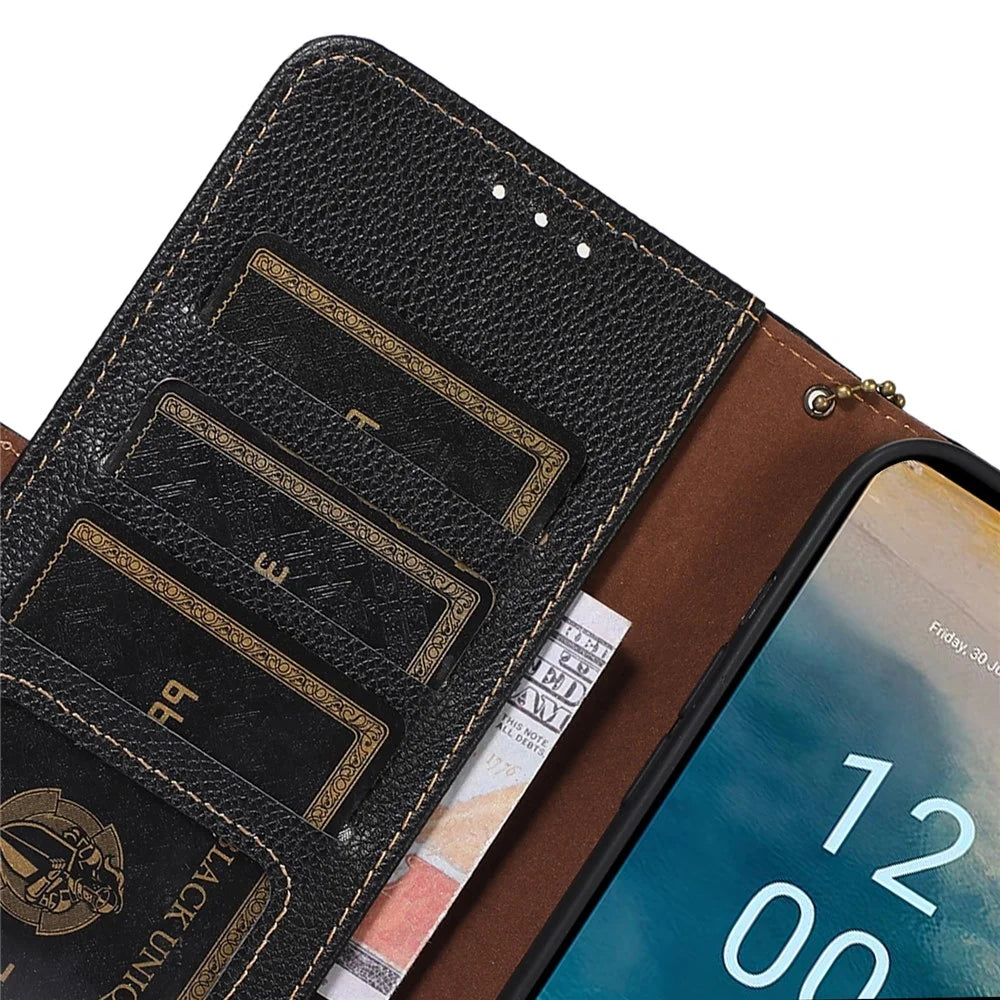 For Nokia XR21 RFID Blocking Phone Cover Stand Genuine Cow Leather Phone Wallet Case - Black - 5