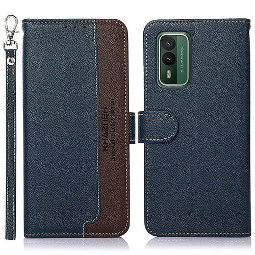 KHAZNEH For Nokia XR21 Anti-Scratch RFID Blocking Case Litchi Texture Stand Wallet PU Leather Phone Cover - Blue - 1