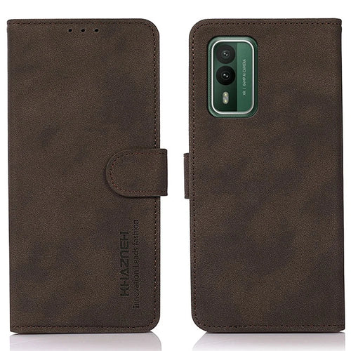 KHAZNEH For Nokia XR21 Phone Case Textured PU Leather Flip Wallet Anti-Dust Stand Cover - Brown - 1