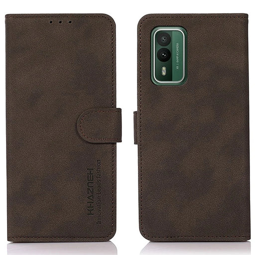 KHAZNEH For Nokia XR21 Phone Case Textured PU Leather Flip Wallet Anti-Dust Stand Cover - Brown - 1