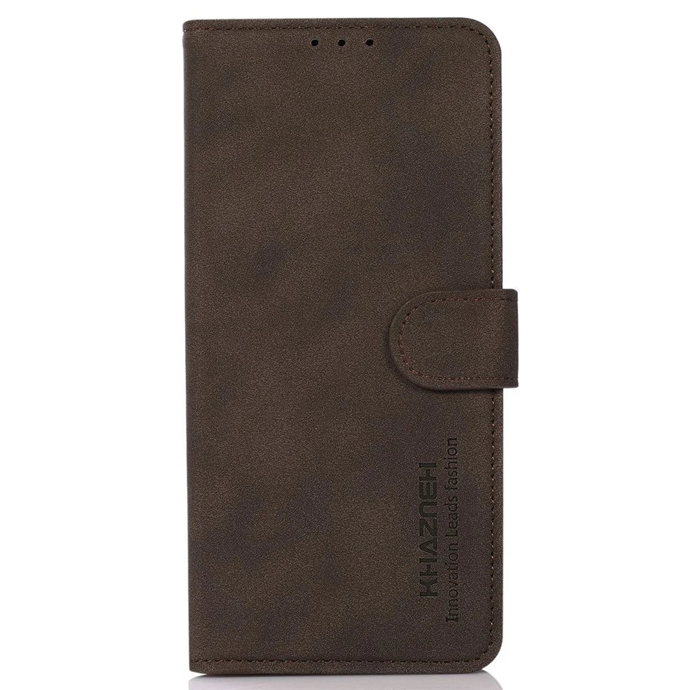 KHAZNEH For Nokia XR21 Phone Case Textured PU Leather Flip Wallet Anti-Dust Stand Cover - Brown - 7
