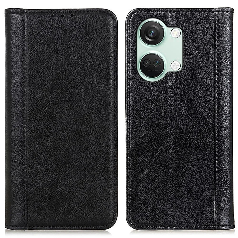 For OnePlus Nord 3 5G / Ace 2V Cell Phone Cover Wallet Split Leather Magnetic Closure Litchi Texture Phone Case - Black - 1