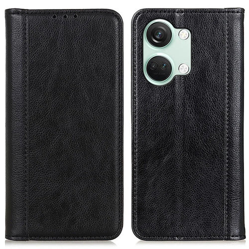 For OnePlus Nord 3 5G / Ace 2V Cell Phone Cover Wallet Split Leather Magnetic Closure Litchi Texture Phone Case - Black - 1