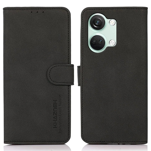 KHAZNEH For OnePlus Nord 3 5G / Ace 2V Anti-Fingerprint Textured Phone Case PU Leather Wallet Stand Phone Cover - Black - 1