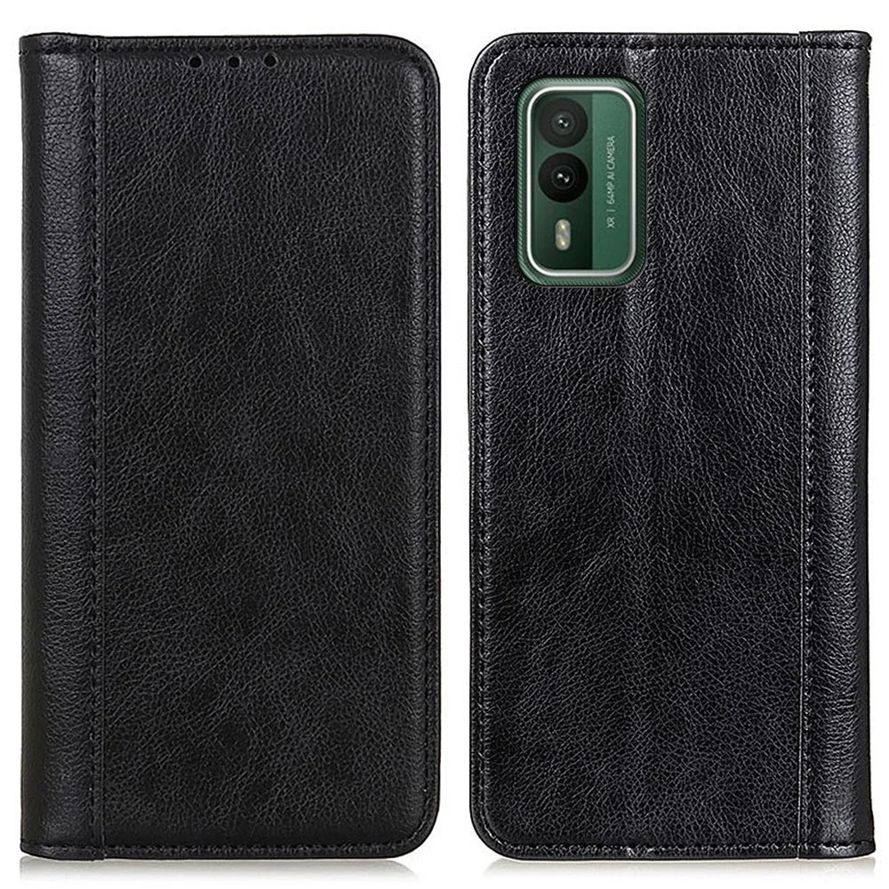 For Nokia XR21 Magnetic Closure Cell Phone Cover Wallet Split Leather Litchi Texture Phone Case - Black - 1