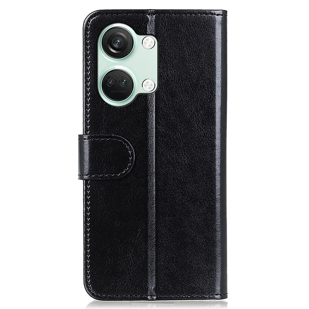 For OnePlus Nord 3 5G / Ace 2V Crazy Horse Texture Flip Phone Cover Wallet TPU+PU Leather Stand Case - Black - 7