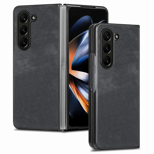 For Samsung Galaxy Z Fold5 5G Vintage PU Leather+PC Phone Case Anti-Scratch Protective Cover - Black - 1