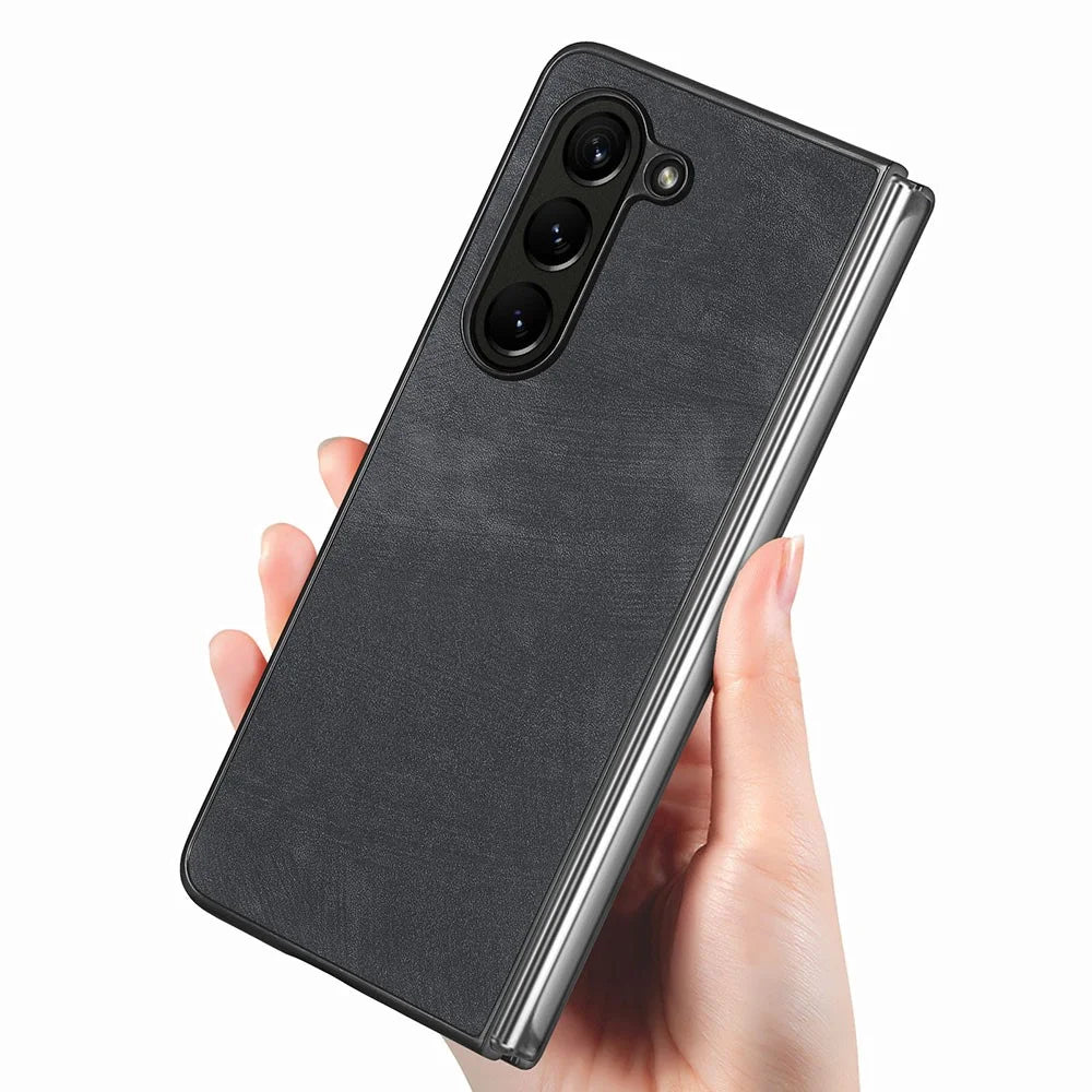 For Samsung Galaxy Z Fold5 5G Vintage PU Leather+PC Phone Case Anti-Scratch Protective Cover - Black - 4