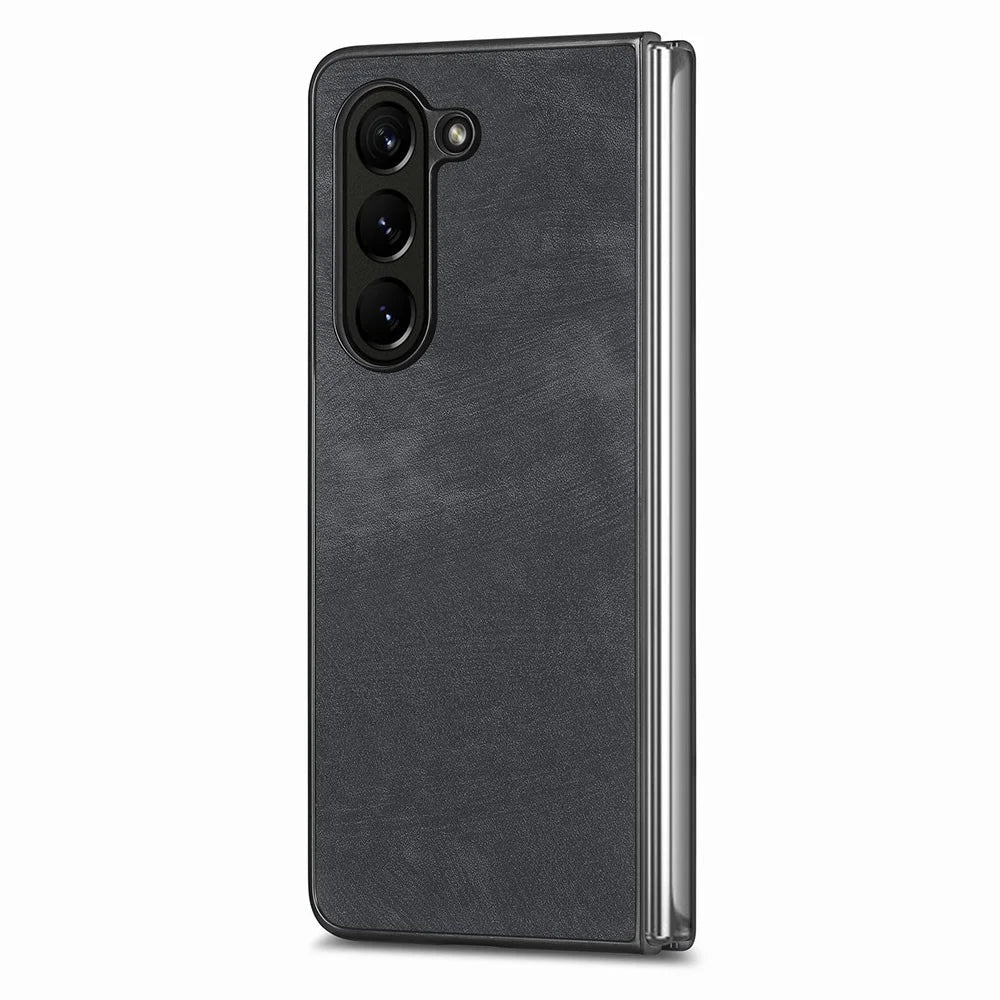 For Samsung Galaxy Z Fold5 5G Vintage PU Leather+PC Phone Case Anti-Scratch Protective Cover - Black - 5