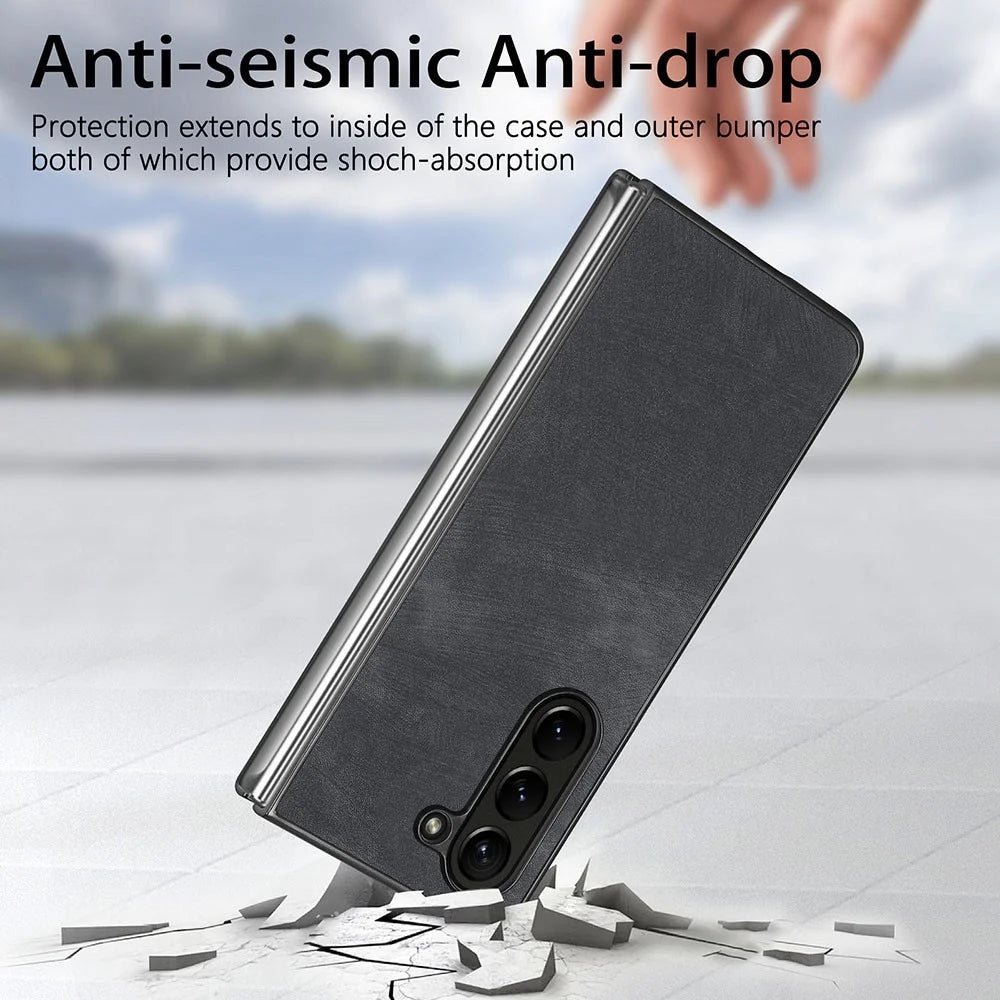 For Samsung Galaxy Z Fold5 5G Vintage PU Leather+PC Phone Case Anti-Scratch Protective Cover - Black - 7