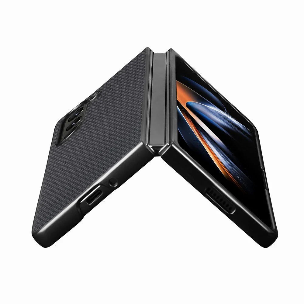For Samsung Galaxy Z Fold5 5G Carbon Fiber Texture PU Leather+PC Case Precise Cutouts Phone Cover - Black - 3