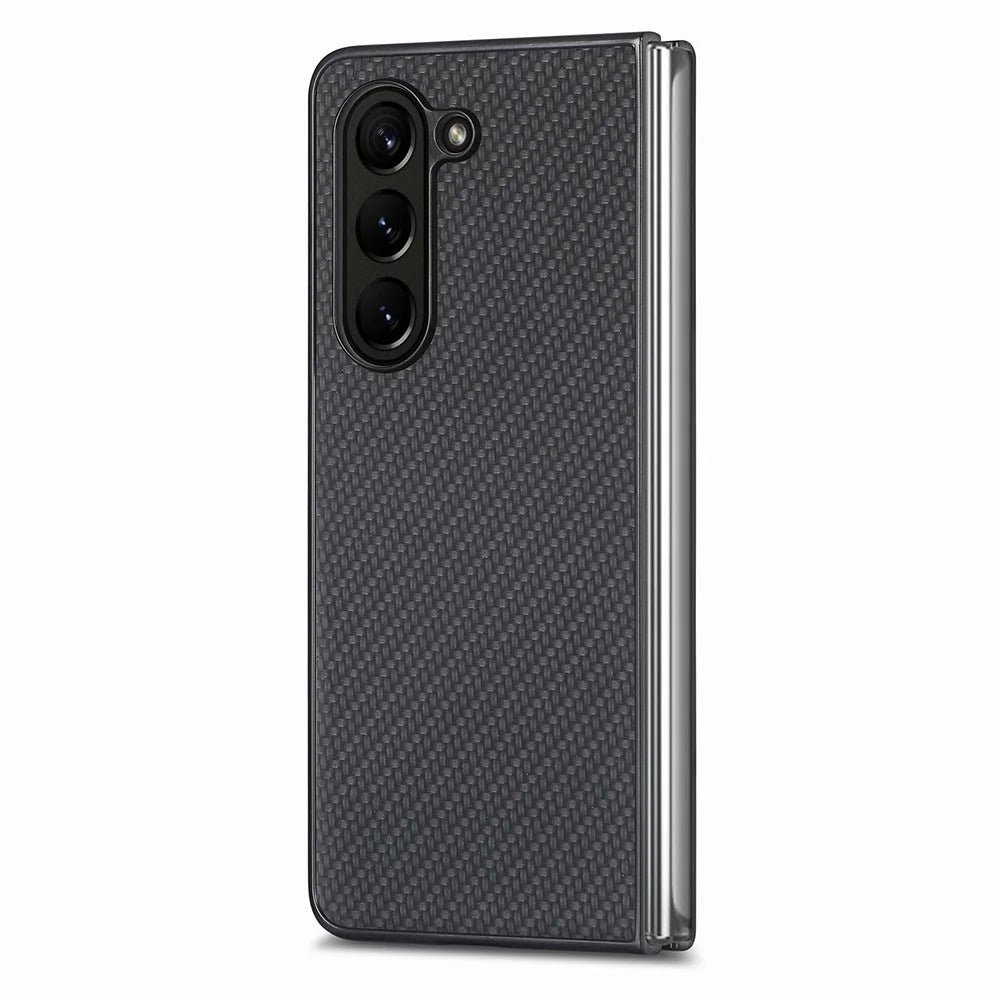 For Samsung Galaxy Z Fold5 5G Carbon Fiber Texture PU Leather+PC Case Precise Cutouts Phone Cover - Black - 4