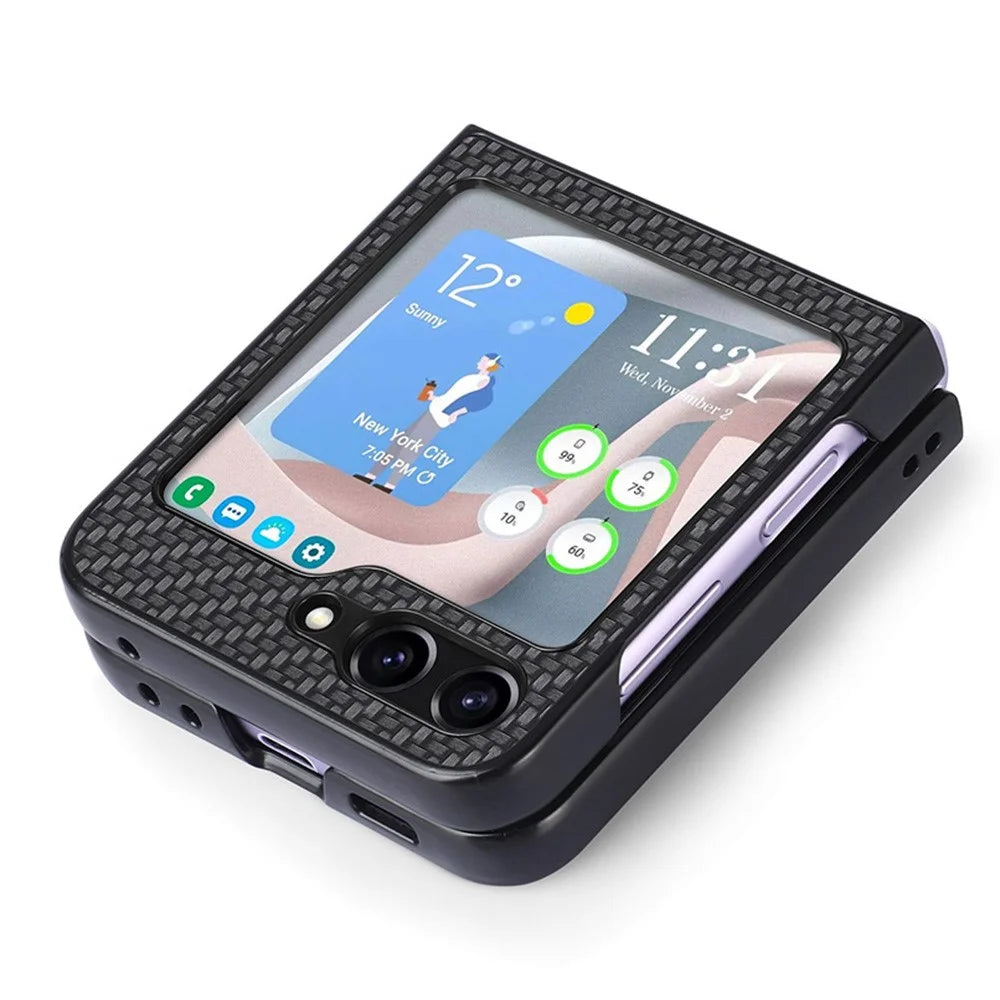 Carbon Fiber Texture PU Leather PC Cover for Samsung Galaxy Z Flip5 5G Precise Cutouts Anti-Drop Phone Case - Black - 4