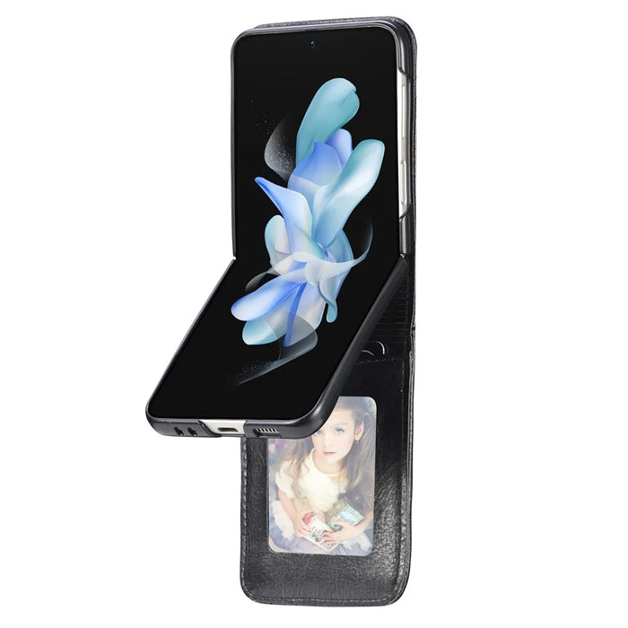 Wallet Phone Case for Samsung Galaxy Z Flip5 5G Anti-Drop PU Leather PC Phone Shell - Black - 4