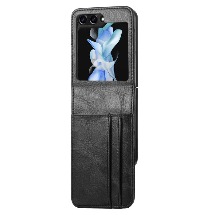 Wallet Phone Case for Samsung Galaxy Z Flip5 5G Anti-Drop PU Leather PC Phone Shell - Black - 5