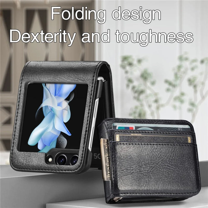 Wallet Phone Case for Samsung Galaxy Z Flip5 5G Anti-Drop PU Leather PC Phone Shell - Black - 7