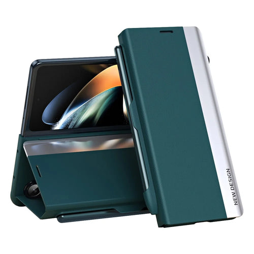 For Samsung Galaxy Z Fold5 5G Shockproof Case PU Leather+PC Phone Cover with Pencil - Green - 1