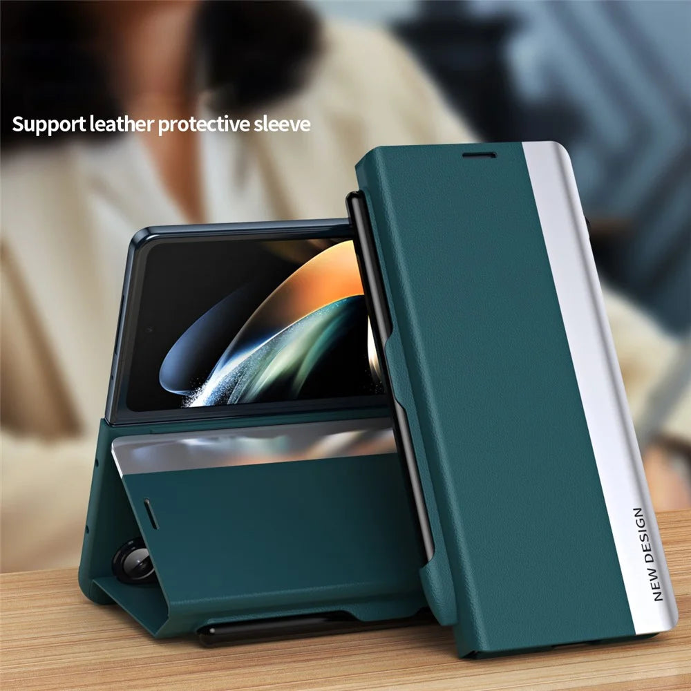 For Samsung Galaxy Z Fold5 5G Shockproof Case PU Leather+PC Phone Cover with Pencil - Green - 2