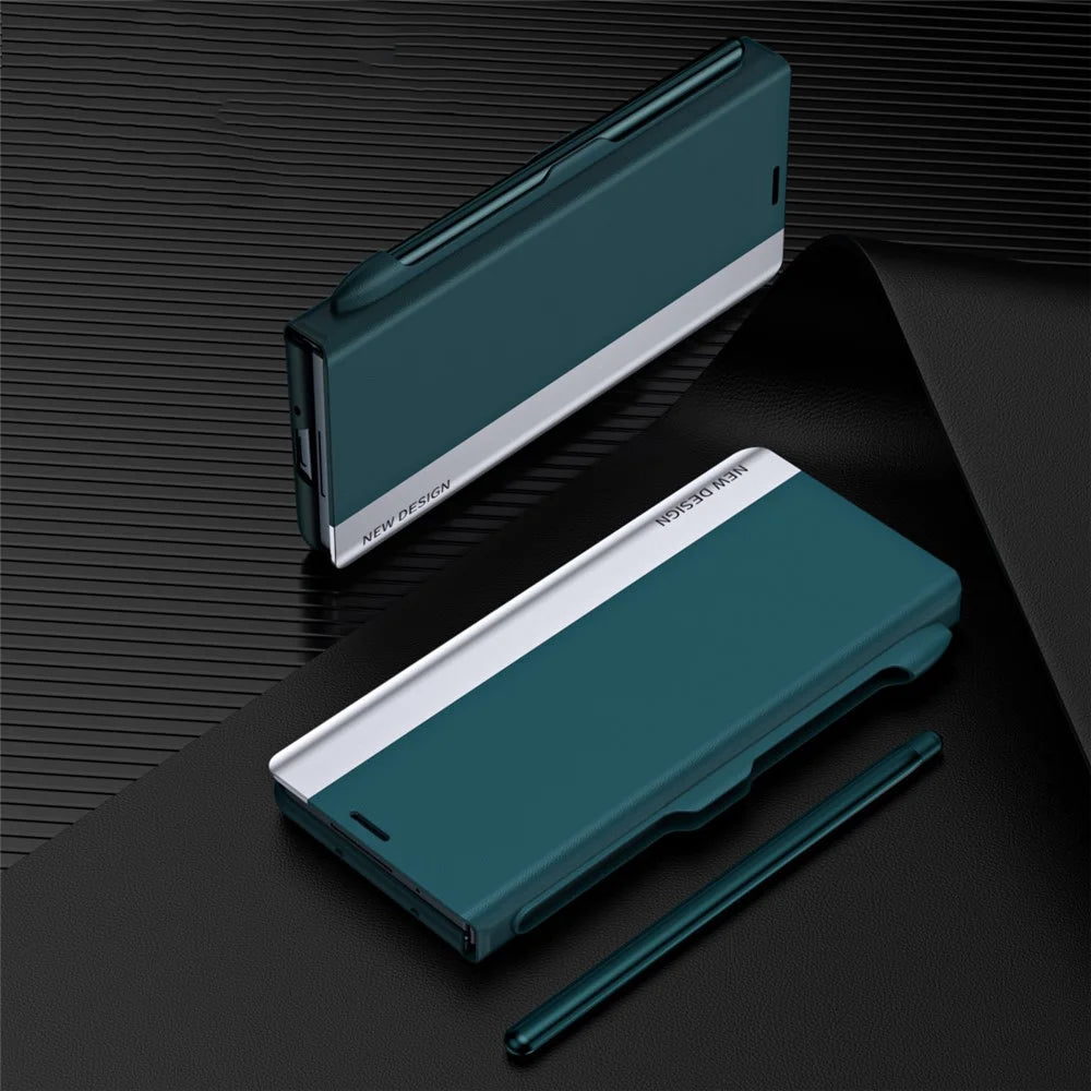For Samsung Galaxy Z Fold5 5G Shockproof Case PU Leather+PC Phone Cover with Pencil - Green - 3