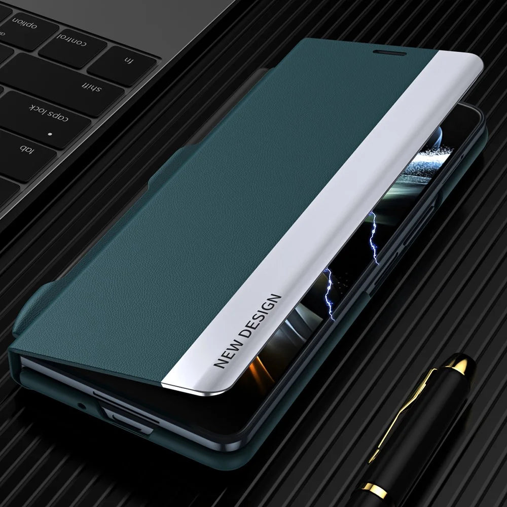 For Samsung Galaxy Z Fold5 5G Shockproof Case PU Leather+PC Phone Cover with Pencil - Green - 5