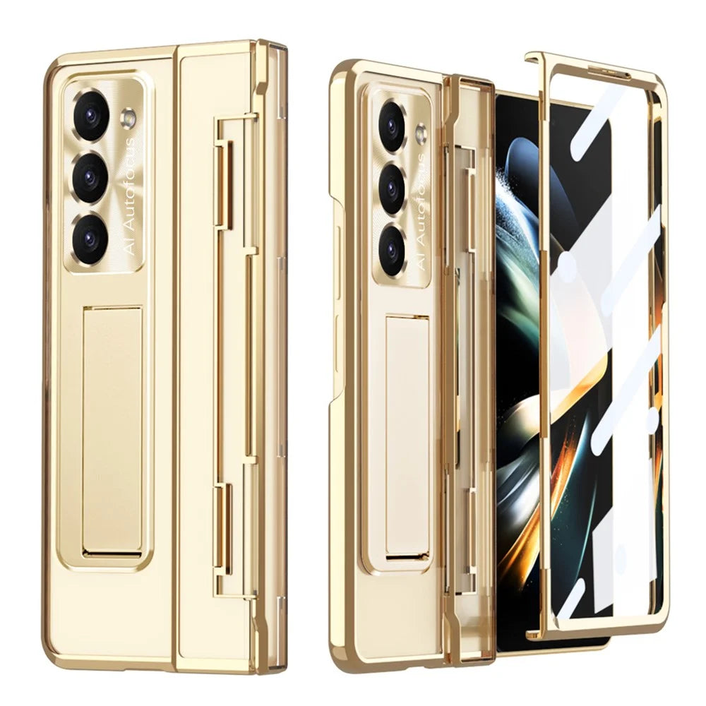 For Samsung Galaxy Z Fold5 5G Kickstand PC Case Shockproof Folding Phone Cover - Gold - 2