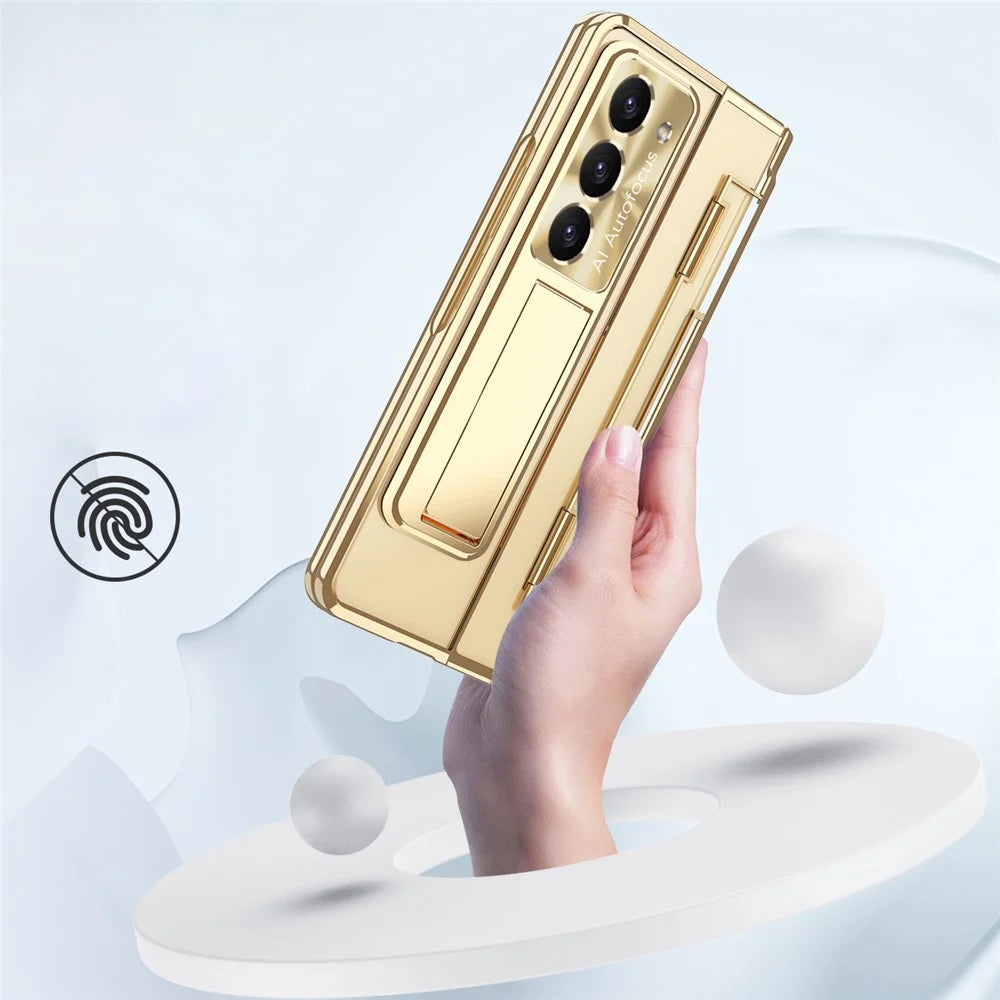 For Samsung Galaxy Z Fold5 5G Kickstand PC Case Shockproof Folding Phone Cover - Gold - 4