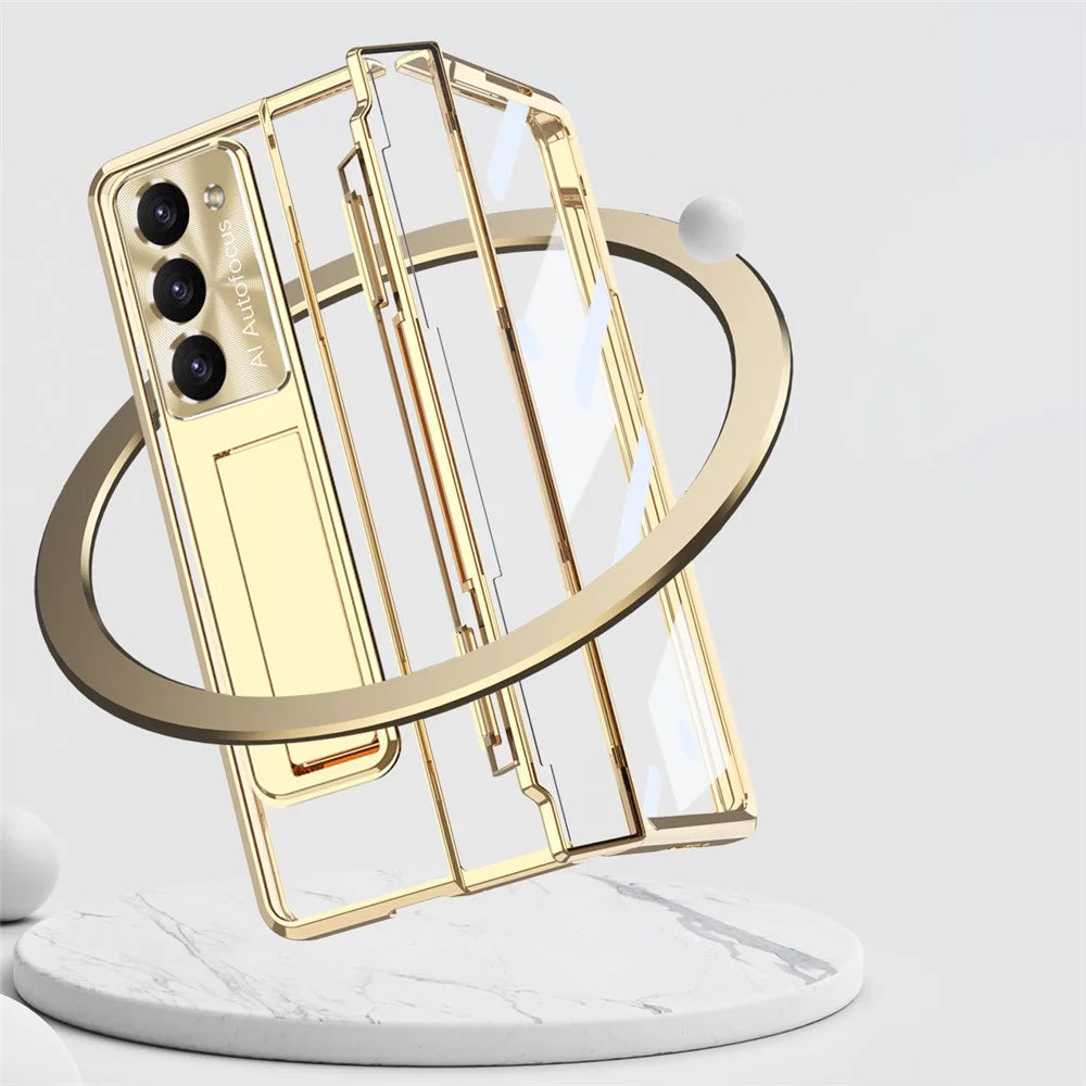 For Samsung Galaxy Z Fold5 5G Kickstand PC Case Shockproof Folding Phone Cover - Gold - 5