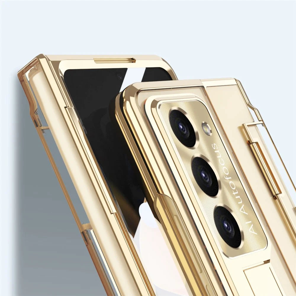 For Samsung Galaxy Z Fold5 5G Kickstand PC Case Shockproof Folding Phone Cover - Gold - 6