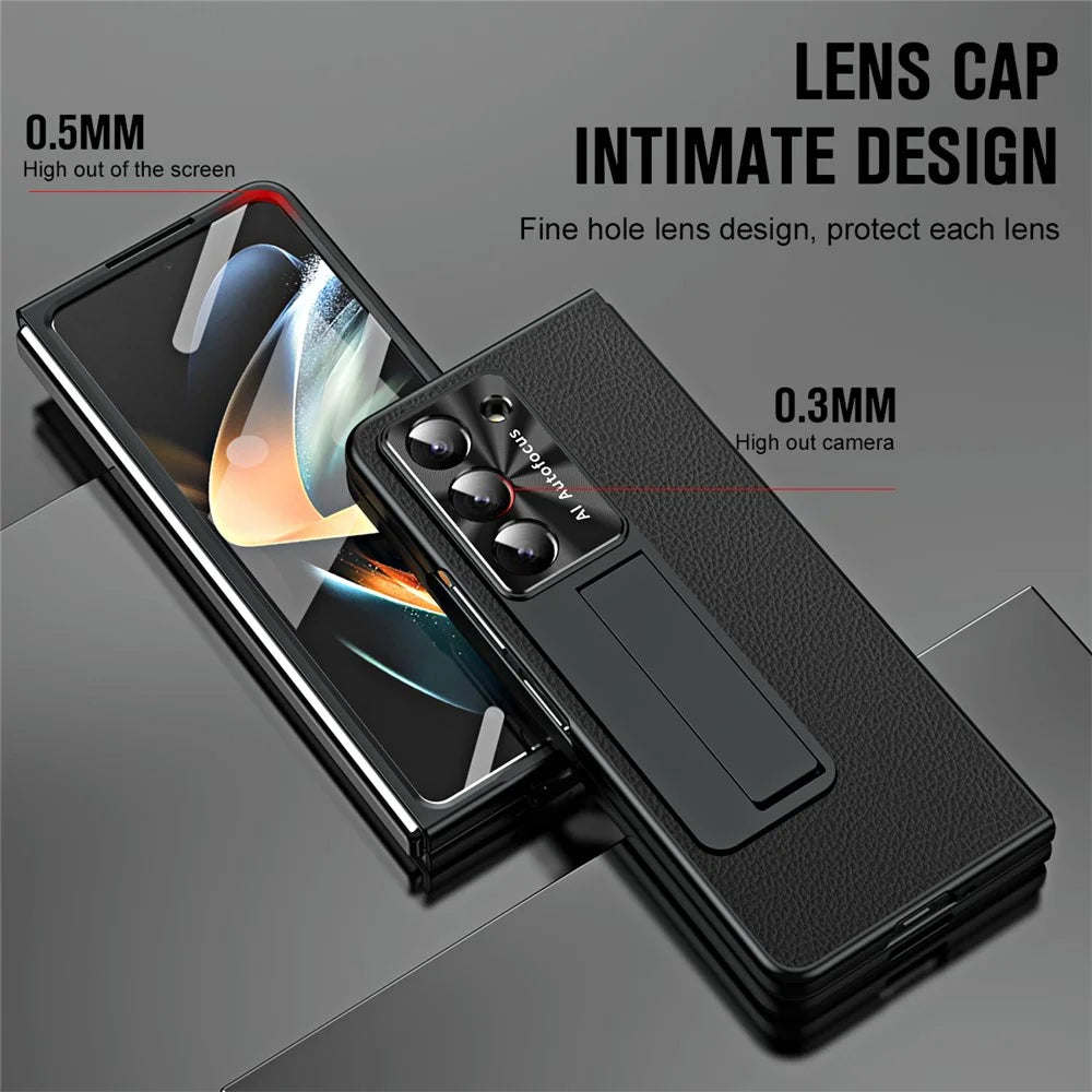 For Samsung Galaxy Z Fold5 5G Litchi Texture Leather PC Case Shockproof Kickstand Phone Cover - Black - 3
