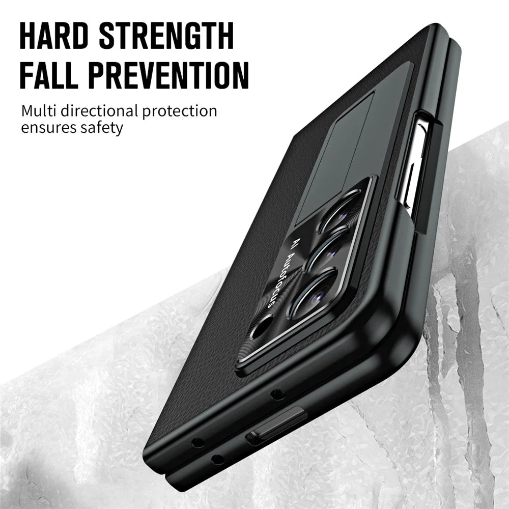 For Samsung Galaxy Z Fold5 5G Litchi Texture Leather PC Case Shockproof Kickstand Phone Cover - Black - 4