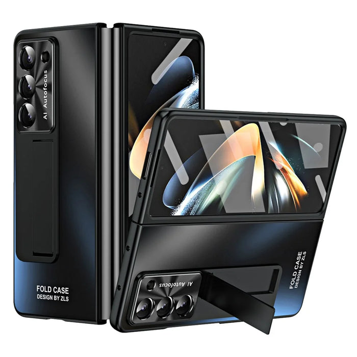 For Samsung Galaxy Z Fold5 5G Hard PC Kickstand Case Shockproof AG Matte Phone Cover - Black - 1
