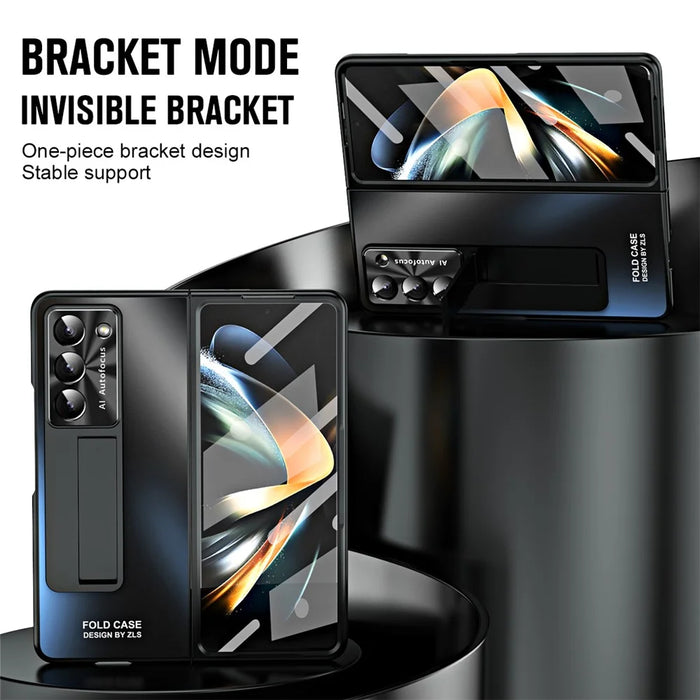 For Samsung Galaxy Z Fold5 5G Hard PC Kickstand Case Shockproof AG Matte Phone Cover - Black - 6