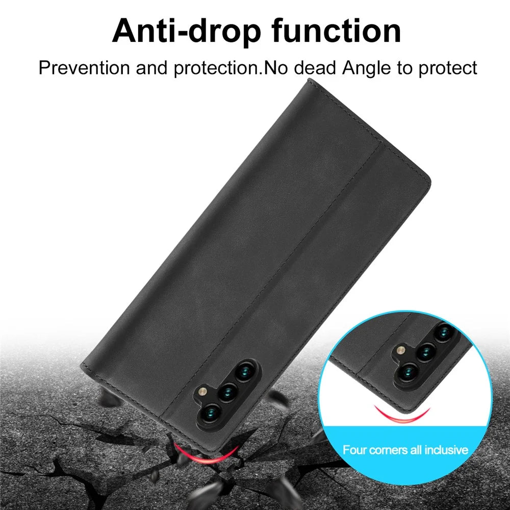 LC.IMEEKE For Samsung Galaxy A24 4G (162.1 x 77.6 x 8.3mm) Microfiber Leather Flip Case Wallet Stand Phone Cover - Black - 7