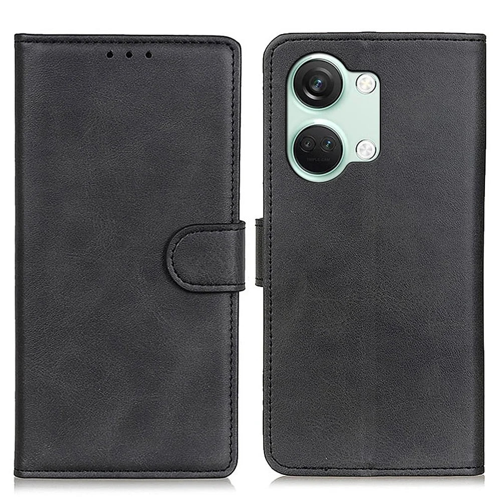 OnePlus Ace 2V / Nord 3 5G Cowhide Texture Phone Case PU Leather Foldable Stand Wallet Cover - Black - 1