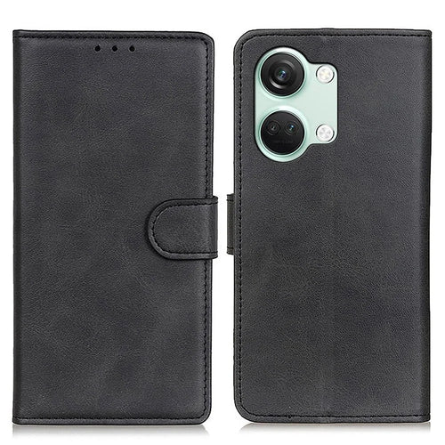 OnePlus Ace 2V / Nord 3 5G Cowhide Texture Phone Case PU Leather Foldable Stand Wallet Cover - Black - 1