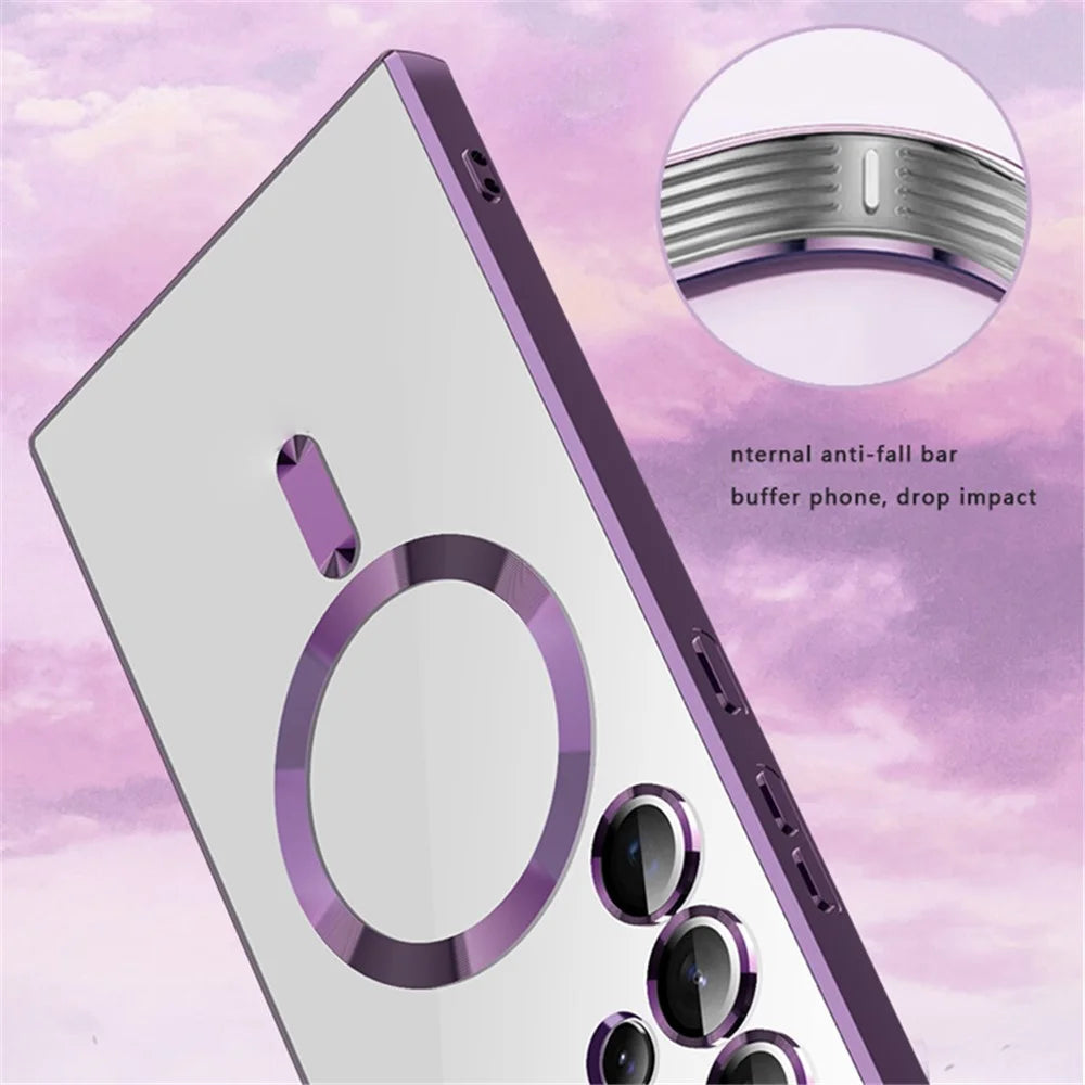 X-LEVEL For Samsung Galaxy S23 Ultra Magnetic Case Magnetic Case Clear Electroplating TPU Phone Cover - Black - 4