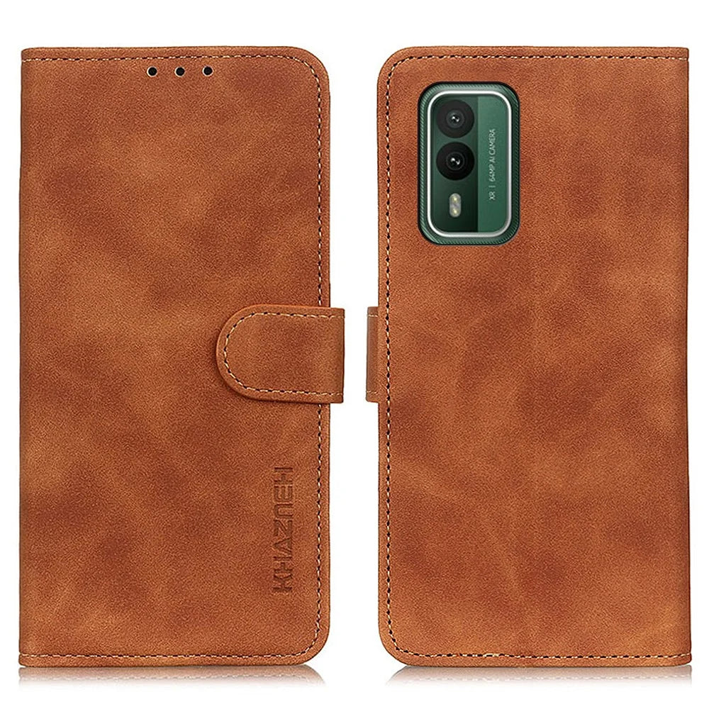 KHAZNEH For Nokia XR21 Retro Magnetic Clasp Phone Case PU Leather Wallet Stand Cover - Brown - 1