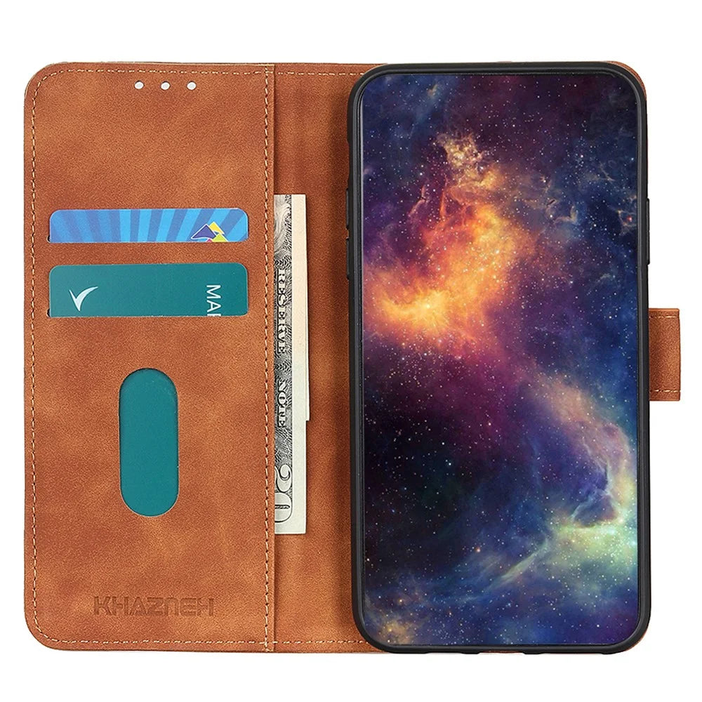 KHAZNEH For Nokia XR21 Retro Magnetic Clasp Phone Case PU Leather Wallet Stand Cover - Brown - 3