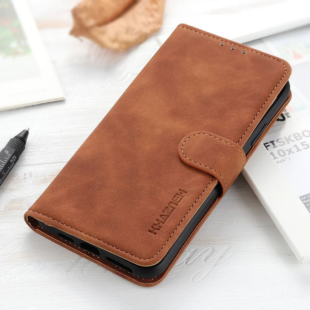 KHAZNEH For Nokia XR21 Retro Magnetic Clasp Phone Case PU Leather Wallet Stand Cover - Brown - 7